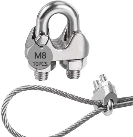 huruirui M8 Presillas Cable Acero Abrazaderas De Cable 304 Inoxidable Perno En U Abrazadera 10pcs Wire Rope Clips Tensor Cuerda Tendedero Para Cable De Acero 8mm Cuerda