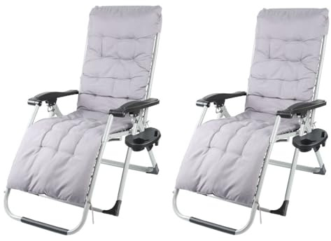 OHMG Set di 2 sedie a sdraio da giardino Zero Gravity, sedia da campeggio pieghevole, poltrona relax con poggiatesta imbottito, lettino estivo in lega di aceto, sedia da esterno confortevole