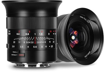 Obiettivo a focale fissa 7artisans MF14mm F2.8 Full Frame Ultra Grandangolare 116° a Grande Apertura Compatibile con Fotocamere Mirrorless Canon EOS-R Mount R1,R3,R5,R52,R6,R62,R8,R,RP,R7,R10,R50