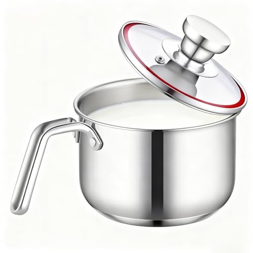 VEGOATY Stainless Steel Induction Milk Pan, Mini Milk Pan, 14 cm, Baby Food Preparation for Milk and Porridge (304 Steel / 10 cm Depth)