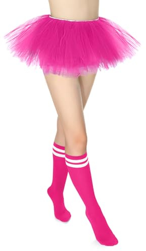 VONMELLI Gonne Tutu per Donna Adulte con Calze a Tubo 5 Strati Tulle Gonna Tutu 80s Costumi per Party Favor Dance Runners Rosso Rosa
