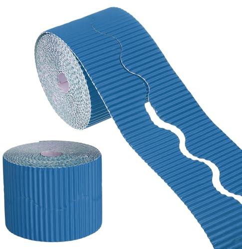 QUARKZMAN 49.2 Pies Borde De Tablón De Anuncios, Papel Corrugado Decorativo Borde Ondulado, Borde En Rollo Festoneado Para Proyectos DIY De Oficinas Y Decoración De Fiestas Y, Azul Marino