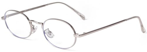 Laurinny Oval Blue Light Blocking Glasses for Women Men Fashion Clear Lens Metal Frame Eyeglasses Computer Reading Glasses(Silver Frame Clear Lens)