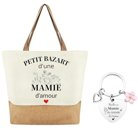 Cadeau Mamie Tote Bag, Cadeau Grand Mère Toile de Jute Écologique, Grands Cabas en Toile, Idée Cadeaux Fete Des Grand Mere, Cadeaux pour Mamie, Anniversaire, Fête des Mères, Fête des Grands-Mères