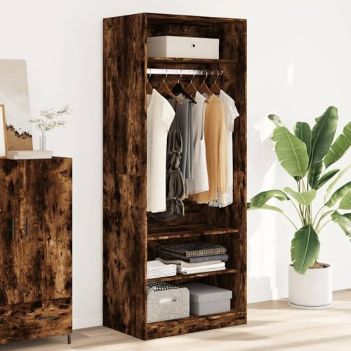 Armoire en chêne fumé 80 x 50 x 200 cm - En bois robuste - Pour chambre à coucher - Élégante garde-robe avec beaucoup d'espace de rangement - Rangement compact