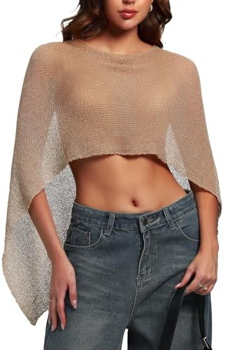 HAWILAND Stickad poncho dam sexig transparent meshtopp elegant stola för aftonklänningar festival rave party