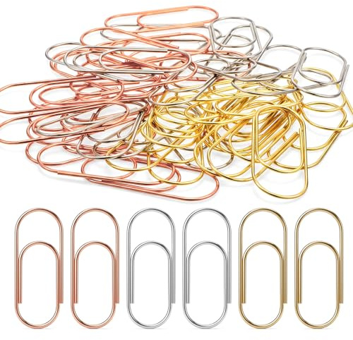 RAHLIZS 48 stycken gem stor 50 mm gem jumbo pappersklämmor för papper skolkontorsmaterial dokument kontorsmaterial stora pappersklämmor (guld, silver, roséguld)