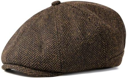 VOBOOM Men Wool Blend 8 Panel Newsboy Cap Tweed Hat (Herringbone Coffee)