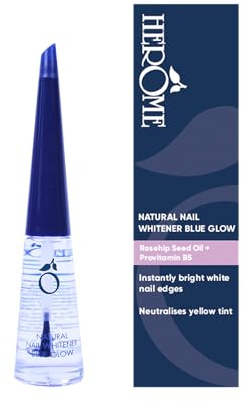 Herome - Natural Nail Whitener Blue Glow 10ml | Alternative for Clear or Coloured Nail Polish, Covers Yellow Stains, Nail Whitening Corrector, Whitens Tips