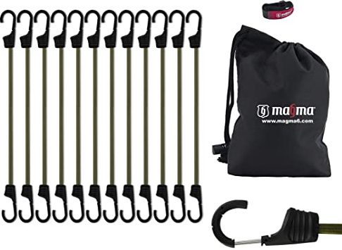 MAGMA Set da 12 Corde Elastiche | Cavi Extra Forti con Ganci | Cavi Elastici di Fissaggio Per Auto per Assicurare Portapacchi e Teloni | Per Campeggio, Uso Militare, Attività all’Aperto (100cm, Verdi)