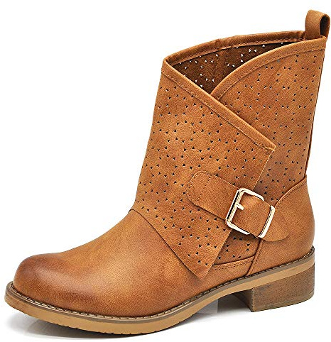 IF Fashion Scarpe da Donna Stivali Stivaletti alla Caviglia Biker Fibbie Anfibi Primaverili Estivi G630 Camel N.38