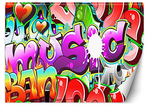 Feeby Photo Murale Intisse Street Art Murale Graffiti Ville 350x245 cm multicolore Déco Murale Tableaux Muraux À La Maison Chambre à Coucher, Salon, Chambre D'amis Spray Art Art Urbain Musique