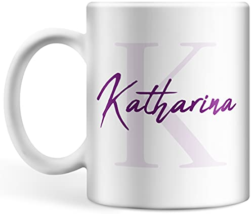 Schlichte Tasse personalisiert mit Initiale und Namen, Namenstasse, persönliche Geschenke Kaffee-Tasse mit Namen (Lila)