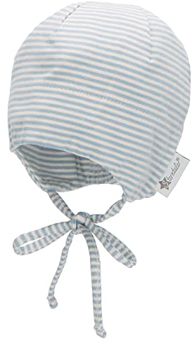 Sterntaler GOTS Beanie Ringel - Erstlingsmütze aus Singlejersey (Bio) gestreift - anschmiegsame Unisex Beanie Mütze zum Binden - Baby und Kinder Übergangsmütze, graublau, Größe 37