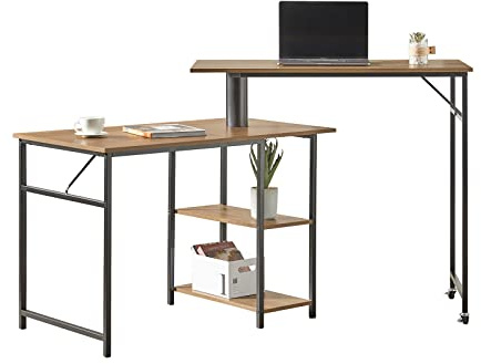 SoBuy FWT93-F Schreibtisch mit 2 Ablagen 360 Grad drehbarer Bartisch Computertisch mit Rollen Arbeitstisch Bürotisch für Homeoffice Tisch Bistrotisch Stehtisch Industrie-Design BHT ca.: 172x100x60cm