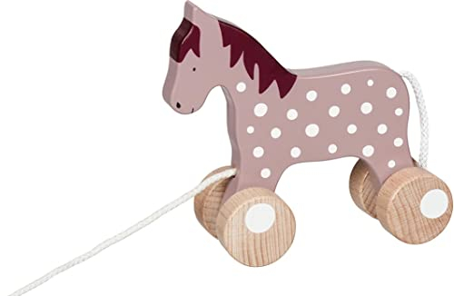 goki 54865 Ziehtier Pferd Lifestyl Malve aus Holz, Nachzieh-Spielzeug mit Tiermotiv, Lernspielzeug inklusive Schnur, Babyspielzeug fördert Koordination und Motorik, 15cm x 5cm x 15cm, ab 1 Jahr