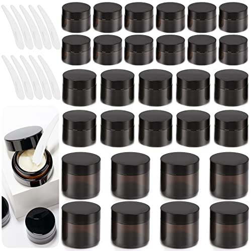 Swpeet Set med 40 stycken 5,1 g, 19,8 g bärnstensfärgade glasburkar med lock och plastsked, runda glasbehållare med innerfoder och lock