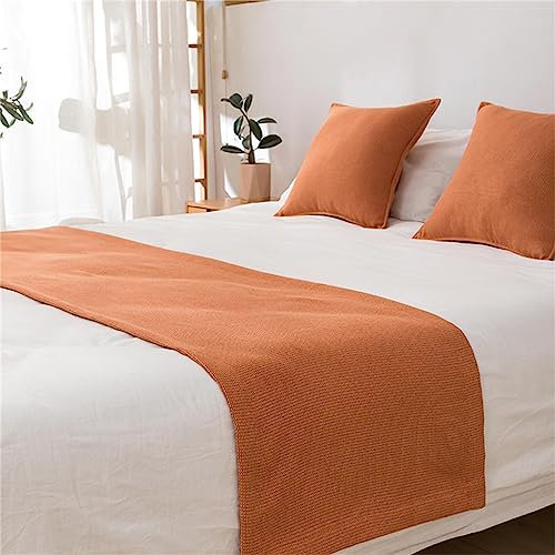 Morbuy Runner Letto con Cuscini, Estivo Corridore del Letto Morbido Confortevole Sciarpa da Letto Modern Scarf Runner Hotel Bed Runners Decorazione Letto Matrimoniale (45x210+45x45cm,Arancione)