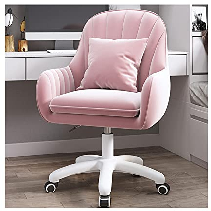 Rosa skrivbordsstolar med hjul och metallunderrede, modern kontorsstol i sammet, justerbar arbetsstol, svängbar stoppad rullstol, rosa,