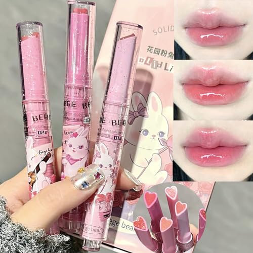 YIBABY Juego de pintalabios de gelatina de 3 colores, brillo de labios tintado, forma de corazón, mancha de labios, bálsamo labial teñido hidratante de espejo, maquillaje de labios brillantes de color