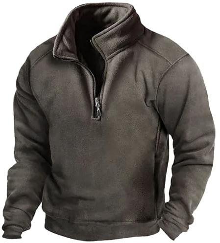Kobilee Giacca Pile Uomo Invernale Caldo con Mezza Zip Senza Cappuccio Micropile Maglione Pile Felpata Montagna Felpa da Lavoro Pesante Vintage