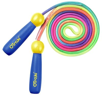 OTraki Cuerda Para Saltar para Niños, Comba De Saltar Ajustables Comba Niña con Mango Antideslizante, Cuerda De Saltar Arco Iris para Niñas/Niños, Jump Rope De Ejercicio-2.5Metros azul