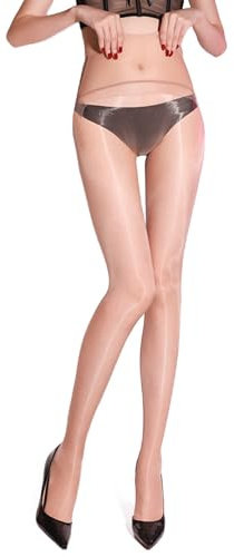 GOCBOBO Medias Sin Costuras para Mujer 5 DEN Medias Brillantes Transparentes Cintura Alta Beige