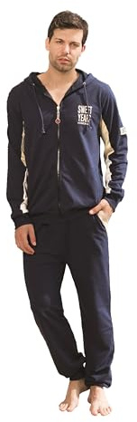 Sweet Years Tuta Homewear Uomo In French Terry, Per Mezze Stagioni Vari Modelli Maschile, Ideale Per La Primavera/Autunno E Estate (IT, Testo, XXL, Regular, Regular, SY612F-Blu-(Con Cappuccio))