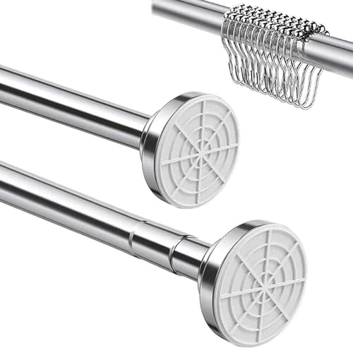 Duschstange ohne Bohren mit Duschringe, 155-260cm Multifunktionale Gardinenstange Teleskopstange Duschvorhangstange Spannstange Klemmstange für Bad, Fenster und Balkon