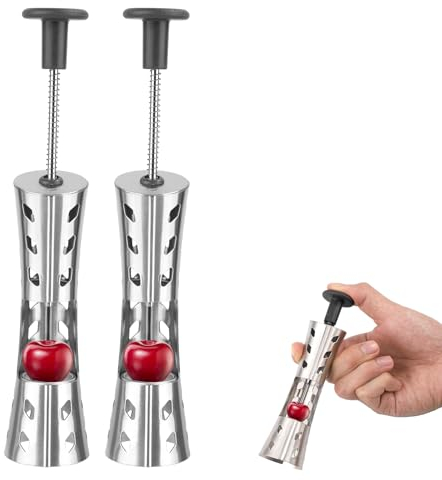 2pz Utensili per Snocciolare Ciliegie, Snocciolatore per Olive e Ciliegie in Acciaio Inossidabile Estrattore di Noccioli di Frutta per Preparare Marmellata di Ciliegie (Nero)