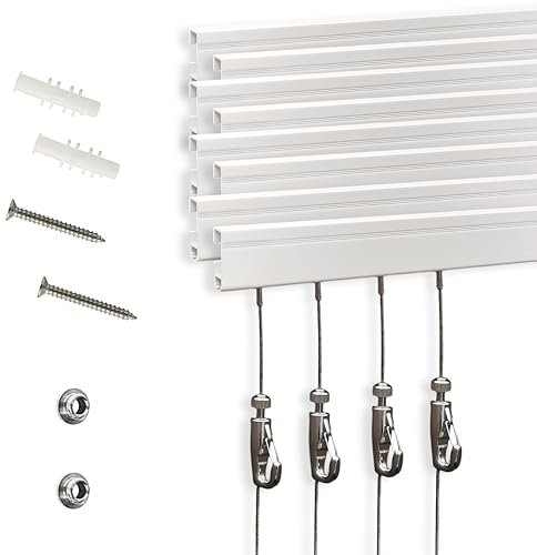 Sistema per appendere quadri – Confezione da 8 kit per appendere quadri tra cui 8 guide per quadri da 61 cm, 8 ganci per appendere quadri da 2 m, elegante sistema di sospensione per galleria, casa,