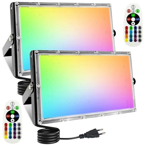 BOSITE Foco RGB, Foco LED RGB Exterior 120W, Focos LED con Control Remoto, Resistente al Agua IP66, 4 Modos Dinámicos, Proyector rgb Exterior para Fiestas, Discotecas, Casas de Halloween