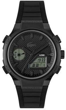 Lacoste Analog-Digital Multifunction Quartz Watch for Men LC33 Collection with Black Silicone Bracelet - 2011447