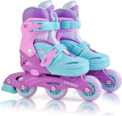 Locavun Children's Inline Skates 4 Sizes Adjustable Inline Skates for Girls Size 26-29 29-34 30-35 Inline Skates with 82A PU Wheels Roller Skates