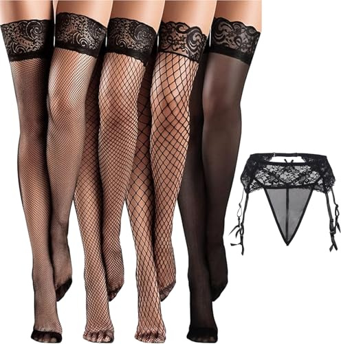 Likai Lot de 5 paires de bas en résille pour femme en silicone antidérapant Noir