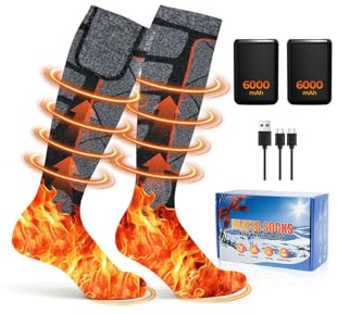 Calcetines calefactables con batería, 6000 mAh, batería ultragrande, calcetines calefactables, lavables para mujeres y hombres, calcetines calefactables para exteriores, esquí, camping de invierno