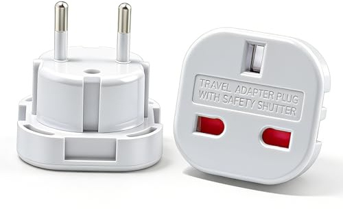 Adaptador de Enchufe Reino Unido a Europa, Adaptador de Viaje con Toma de Tierra Tipo F para Países de la UE, Adaptador UK a EU para Alemania, Francia, España y Otros