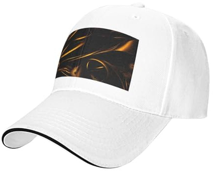 AYYQWE Gorra de béisbol unisex ajustable y transpirable con estampado de fondo negro y dorado, banda para el sudor, para viajes al aire libre, blanco, Talla única