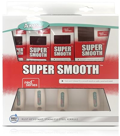 Axus Decor Super Smooth Brush Set (Red Series) Paint Brush For All Paints, Hardwood, Beaver Tail handle, Rust-Resistant Stainless Steel Ferrule, Synthetic Filaments - Set Of 4 (1.5,2x2,3)
