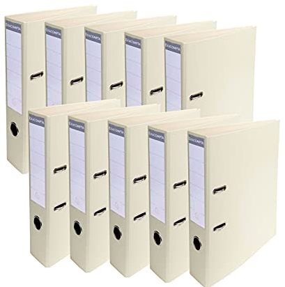Exacompta 53750E 10er Pack Premium PVC-Ordner Prem´Touch Pastell. 7 cm breit DIN A4 Ringordner Aktenordner Briefordner Büroordner Plastikordner Schlitzordner Perlweiß