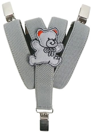 Olata Bretelle per Bambini a Forma di Y, Elastiche, Design con Orsetto (0-2 Anni), 2 cm. Grigio Chiaro