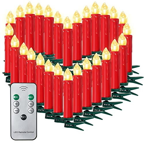 SunJas LED Velas de Navidad Set de 10/20/30/40 LED Velas de Árbol de Navidad con Control Remoto Infrarrojo Luces de Árbol de Navidad, Luces de Velas, Decoración de Navidad Jardín (40 Piezas, Rojo)