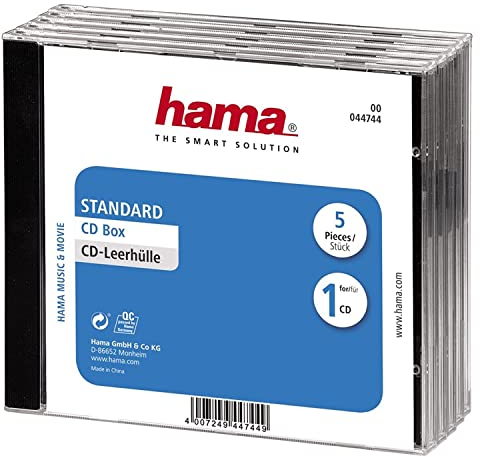 Hama CD-Leerhülle, Standard, 5er-Pack, transparent-schwarz