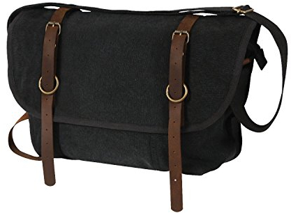 Rothco Vintage Canvas Explorer Umhängetasche mit Lederakzenten, Schwarz, Einheitsgröße