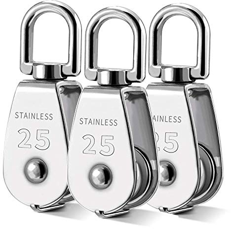 25MM Seilrolle Umlenkrolle, 3 Stück Umlenkrolle Stahlseil, Fitness Umlenkrolle Edelstahl, Geeignet für Seile Bis 11 mm Durchmesser, Tragkraft 150kg - Silber