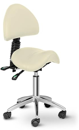 Physa Siège-Selle avec Dossier Assis Debout Ergonomique De Cheval Tabouret Physa Berlin Beige (90-120°, 55-69 cm, 150 Kg, Pivotant, roulettes, Beige)