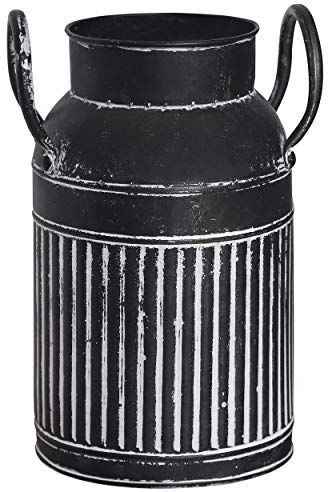 Fovasen Farmhouse Galvanized Finish Bucket Vase Classy Designed Metal Milk Can Pitcher Vase Jug Country Rustic Style Primitive Decorative Flower Holder for Table Centerpiece Rustic Home Décor - Black