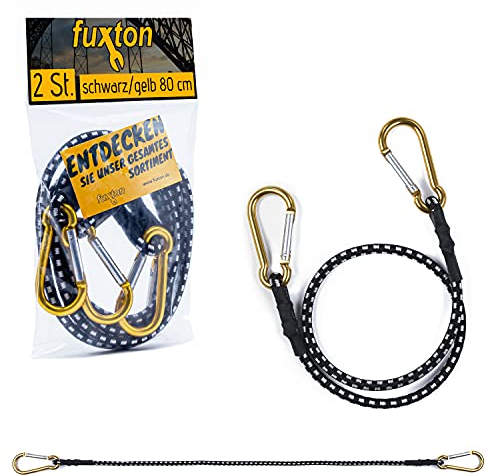 fuxton 2er Set Spanngummi mit Karabiner 80cm schwarz (Gepäckspanner, Expander mit Karabinerhaken, Gummiband) für Gepäck, Fahrrad, Sonnensegel, Auto, Camping, Planen, Motorrad und Garten