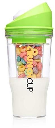 CRUNCHCUP XL - Portable Plastic Cereal Cups for Breakfast On the Go, To Go Cereal and Milk Container for your favorite Breakfast Cereals, No Spoon or Bowl Required (Green)