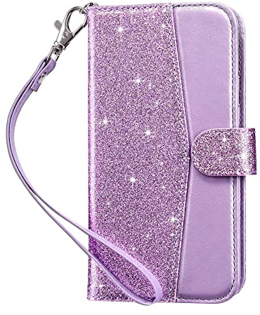 ULAK för iPhone 11 fodral plånbok, flipfodral med korthållare PU-läder + TPU stötfångare stativ fodral ställ fullt skyddande telefonfodral för iPhone 11 6,1 tum – lila glitter